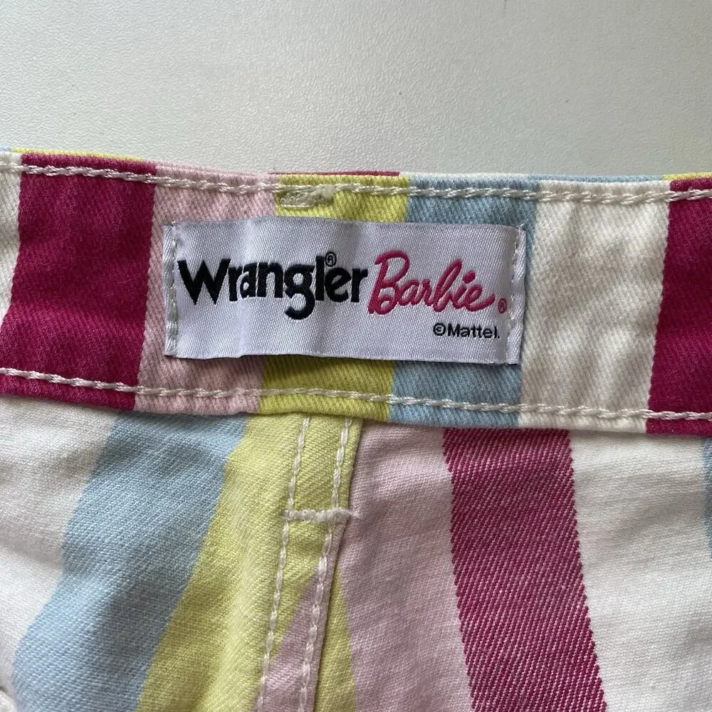Wrangler Barbie Jeans Womens 29x31.5 Multicolor Striped Flare Denim Barbiecore - Picture 5 of 15
